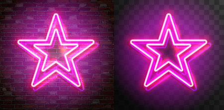vector set of figure shaped neon lamps against a dark wall backgroundのイラスト素材
