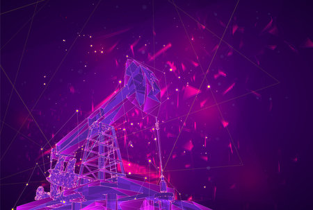 oil derrick. vector 3d object. mining of minerals. abstract explosion of particles.のイラスト素材