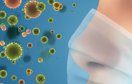 nose closed with a medical mask. protection against dust and bacteria. vector templateのイラスト素材