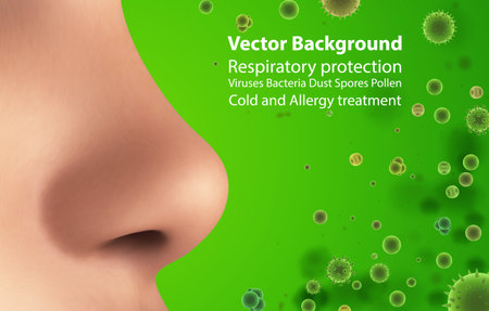 Vector template for advertising protecting the respiratory tract and nose from allergies and diseases, viruses and bacteria, dust and dirt.のイラスト素材