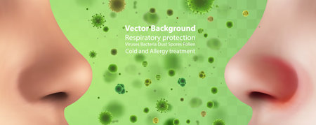 Vector template for advertising protecting the respiratory tract and nose from allergies and diseases, viruses and bacteria, dust and dirt.のイラスト素材