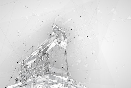 oil derrick. vector 3d object. mining of minerals. abstract explosion of particles.のイラスト素材