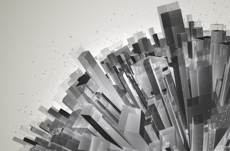 vector abstract 3d crystal. a view of the roofs of the city, a large chaotic set of glass pendants.のイラスト素材