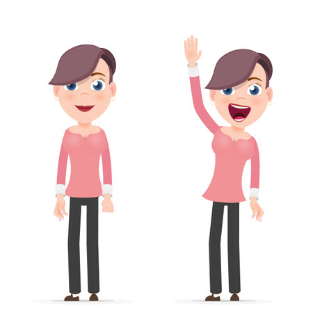vector portrait of a young girl, coach, set, emotions for communicationのイラスト素材