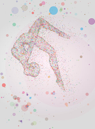 Female silhouette from colorful dots dancing on an abstract background. vector layoutのイラスト素材