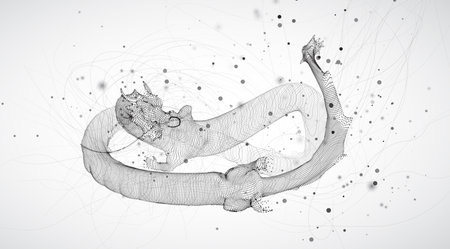 vector asian dragon kite on white background in dots and splines styleのイラスト素材