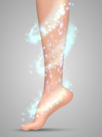 Vector female leg with highlights and magical glow.のイラスト素材