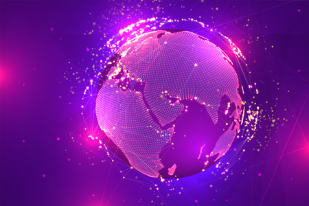 vector globe, planet earth, from dots. concept bigdata, processing and data collectionのイラスト素材