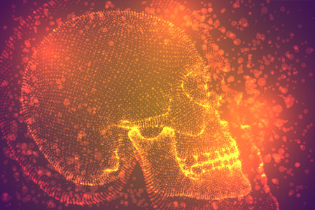 vector human skull made of glowing dotsのイラスト素材