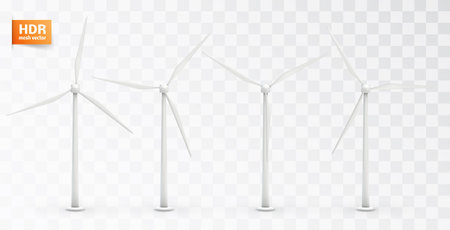 Three wind turbines. Set of vector images. Concept natural energyのイラスト素材