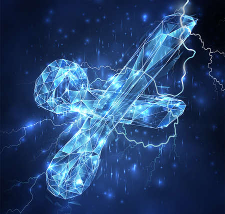 3d vector object on a background of blue sky. lightning and thunder. strength and powerのイラスト素材