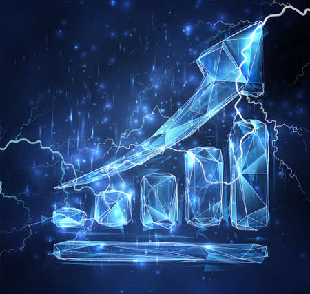 3d vector object on a background of blue sky. lightning and thunder. strength and powerのイラスト素材