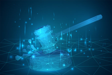 virtual 3d judge's hammer are on the table. vector background.のイラスト素材