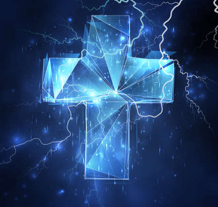 3d vector object on a background of blue sky. lightning and thunder. strength and powerのイラスト素材