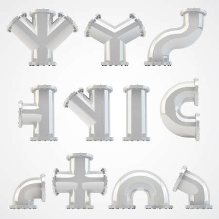 vector large set of plumbing steel pipes with flange.のイラスト素材