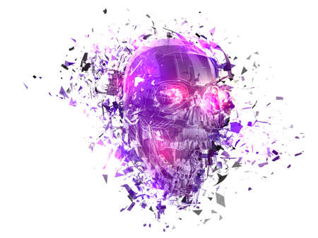 vector exploded skull with splashes in all directions. terrible and beautiful templateのイラスト素材
