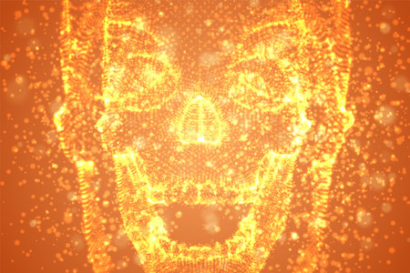 Abstract vector background with particles in the form of a human skull. orange decayのイラスト素材