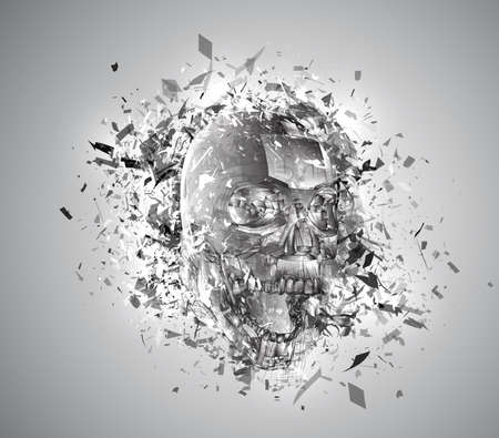 vector exploded skull with splashes in all directions. terrible and beautiful templateのイラスト素材
