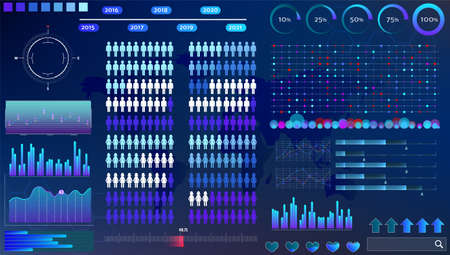 blue-violet vector HUD set in trend colors for design and device applicationsのイラスト素材