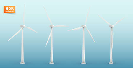 four wind turbines. Set of vector images. Concept natural energyのイラスト素材