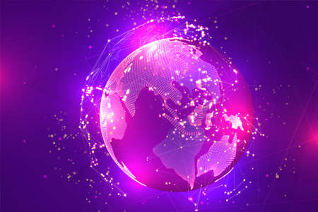 vector globe, planet earth, from dots. concept bigdata, processing and data collectionのイラスト素材