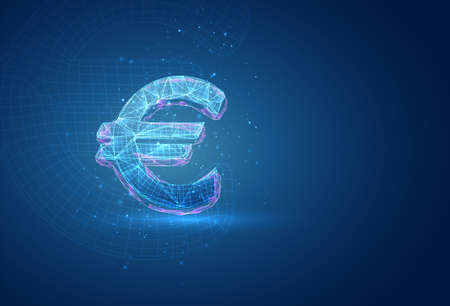 3d vector symbol on a blue background, set of polygonal meshes in a luminous styleのイラスト素材