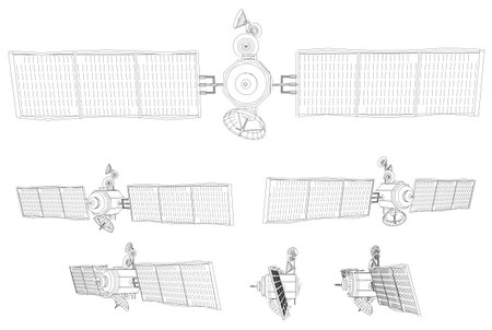 vector set. communications satellite of near-earth orbit. space technology of the future.のイラスト素材