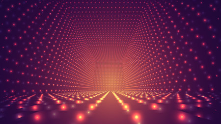 abstract vector background, bright infinite tunnel of glowing segments.のイラスト素材