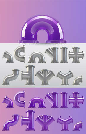 vector large set of plumbing steel pipes with flange.のイラスト素材
