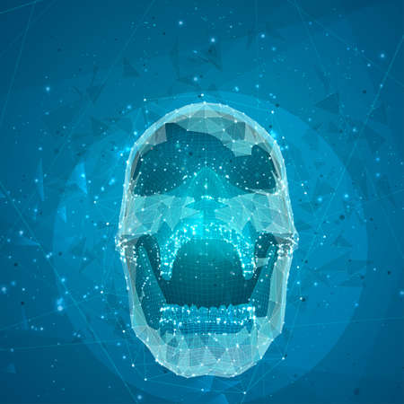 3d vector human skull of all segments explodes. bright art.
