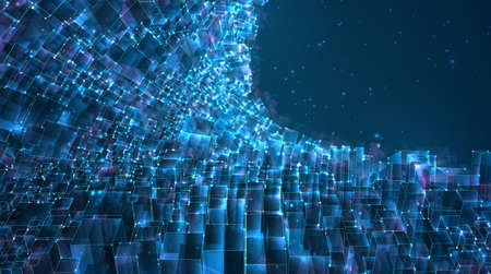 vector abstract background of glowing square crystals on blue