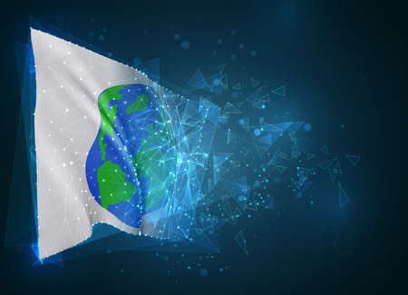 Earth protection vector flag, virtual abstract 3D object from triangular polygons on a blue...
