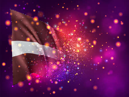 Latvia, vector 3d flag on pink purple background with lighting and flaresのイラスト素材