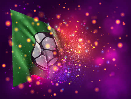 soccer ball, vector 3d flag on pink purple background with lighting and flaresのイラスト素材