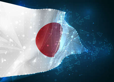Japan, vector flag, virtual abstract 3D object from triangular polygons on a blue backgroundのイラスト素材