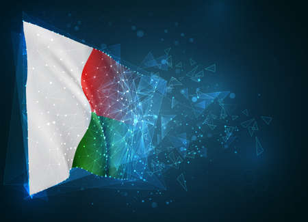 Madagascar, vector flag, virtual abstract 3D object from triangular polygons on a blue background