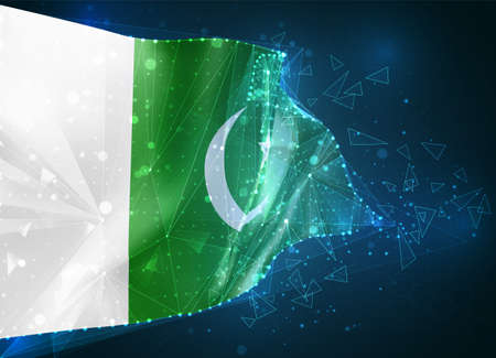 Pakistan, vector flag, virtual abstract 3D object from triangular polygons on a blue backgroundのイラスト素材