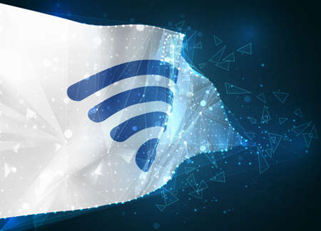 3d vector mesh flag of wifi wave, virtual abstract 3D object from triangular polygons on a blue...