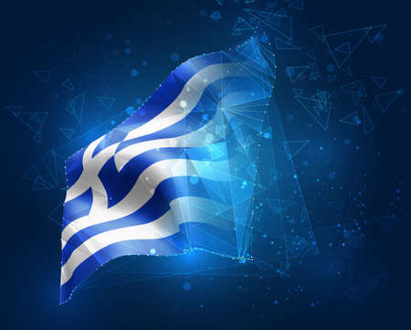 Greece, vector flag, virtual abstract 3D object from triangular polygons on a blue background