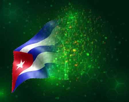 Cuba, vector 3d flag on green background with polygons and data numbersのイラスト素材