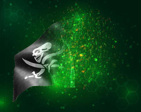 pirate skull vector 3d flag on green background with polygons and data numbers