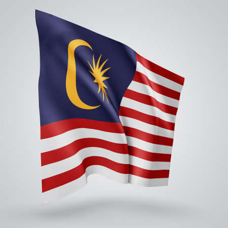 Malaysia, vector flag with waves and bends waving in the wind on a white background.のイラスト素材