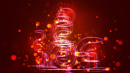 abstract thread with bends and waves flying in space, endless sparks and glow of red and orange...