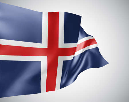 Iceland, vector flag with waves and bends waving in the wind on a white background.のイラスト素材