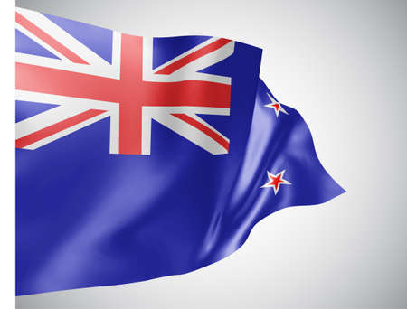 new Zealand, vector flag with waves and bends waving in the wind on a white background.のイラスト素材