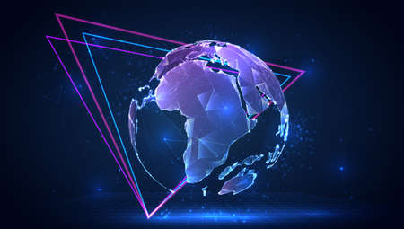 vector 3d planet Earth from triangular polygons on a blue backgroundのイラスト素材