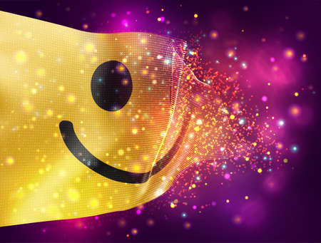 cheerful yellow smile vector 3d flag on pink purple background with lighting and flaresのイラスト素材