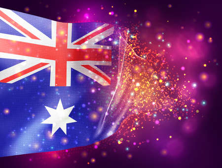 Australia, vector 3d flag on pink purple background with lighting and flaresのイラスト素材