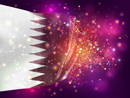 Qatar, vector 3d flag on pink purple background with lighting and flares