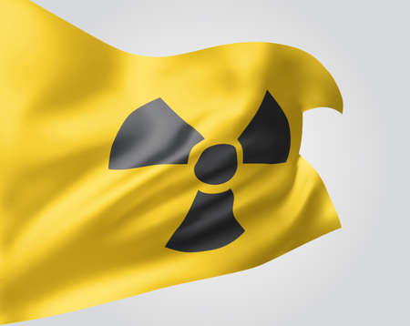 radiation sign on a yellow background in 3d vector flag style meshのイラスト素材